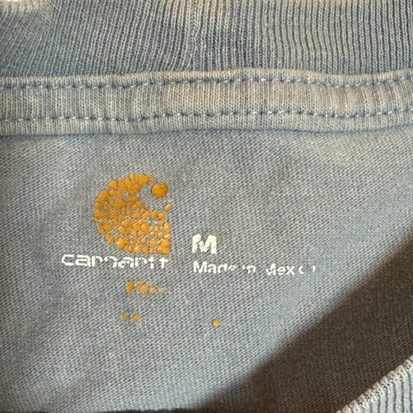 Carhartt Slate Blue Long Sleeve Pocket Tee with Sleeve Logo Cropped Rough Hem - Picture 6 of 8